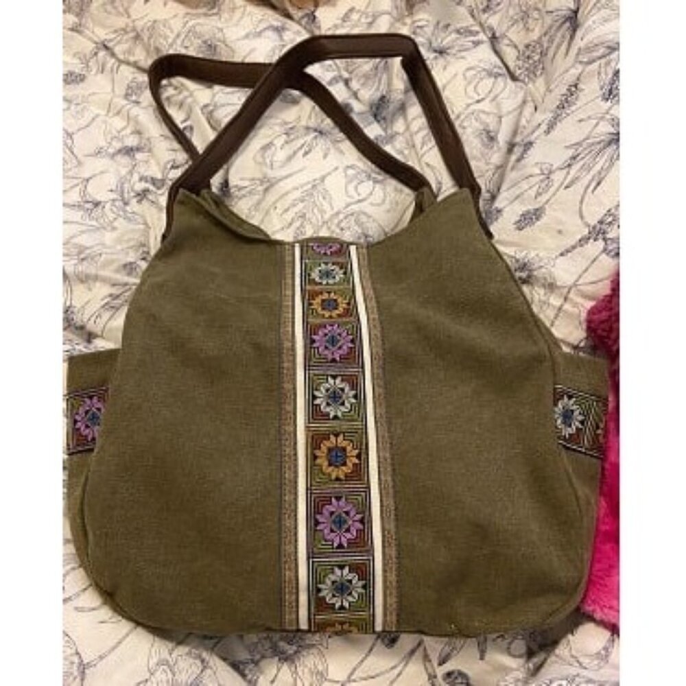 New Women Canvas Hobo Purse Multi Pocket Tote Shopper Shoulder Bag Casual